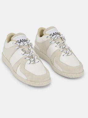 Ganni Vegea Retro White & Beige Suede-Trim Sneakers